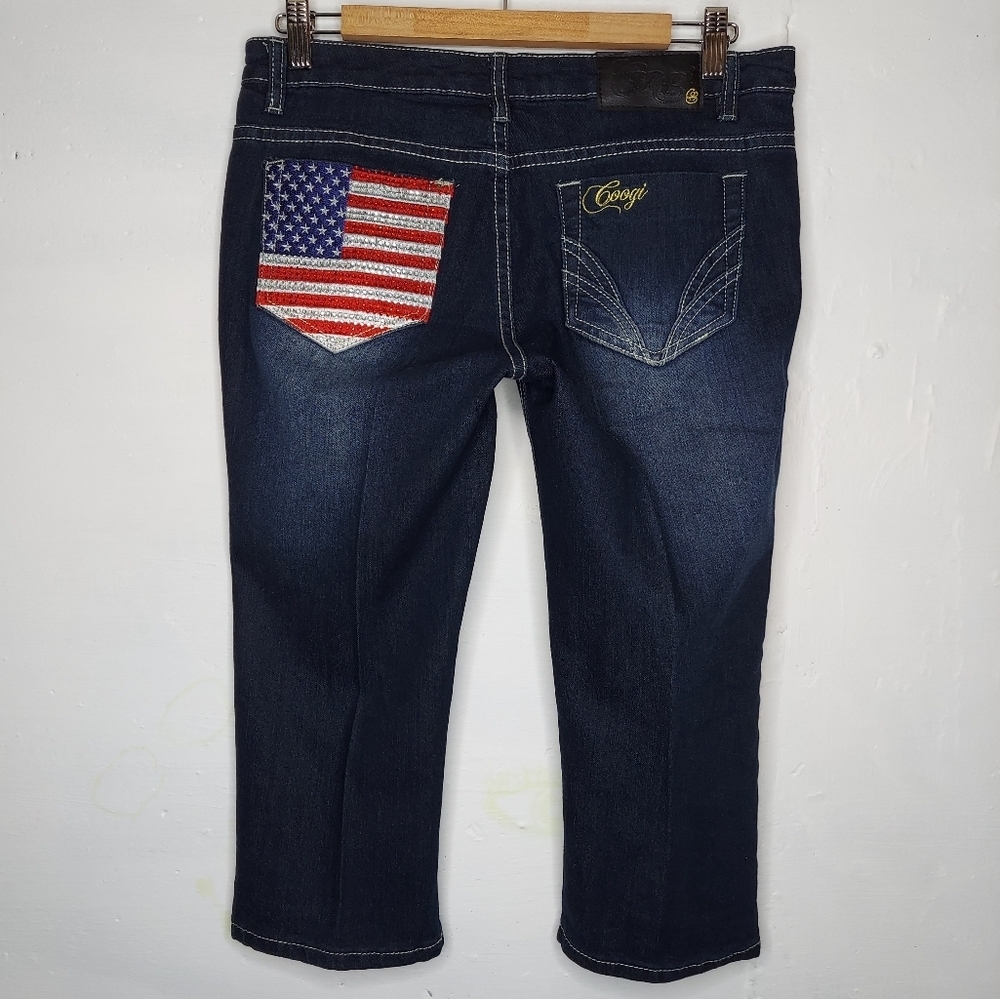 Vintage Coogi Junior Capri Jeans 7  Lo-Rise Sequin‎ USA Flag Patriotic Y2K